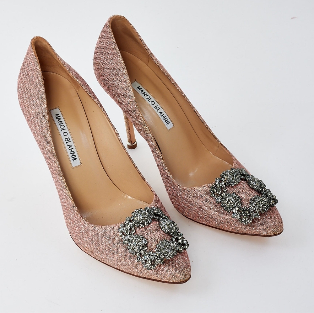 Manolo Blahnik Hangisi Glitter 70 Heels